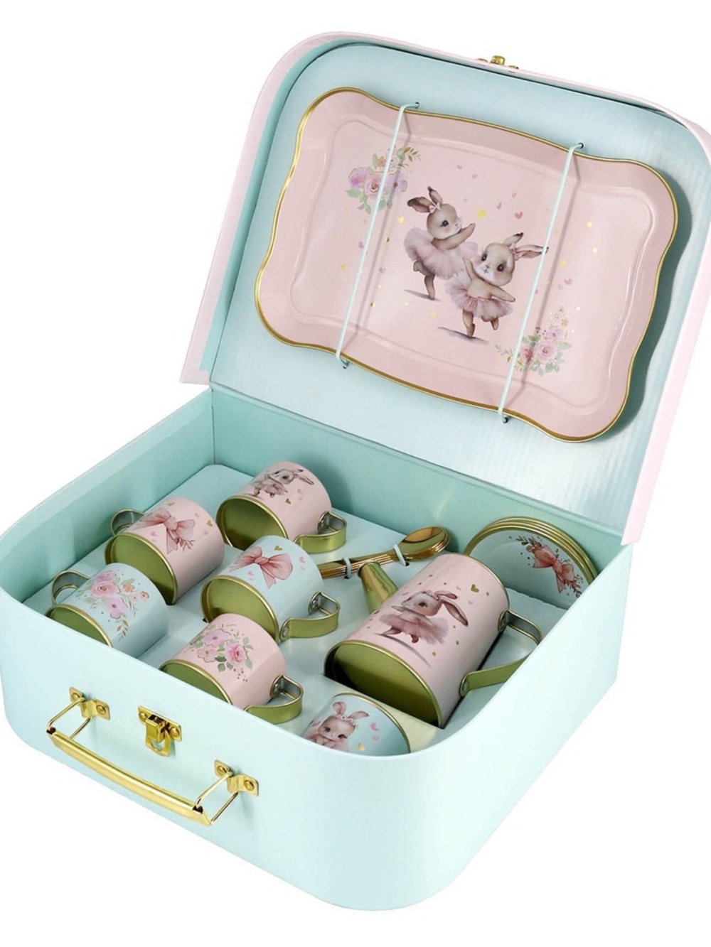 Girl's Play Tea Party Ballet Bunny in Tutu Tin Tea Set w Case New - Picture 4 of 16